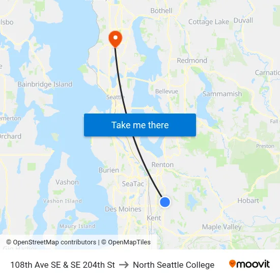 108th Ave SE & SE 204th St to North Seattle College map
