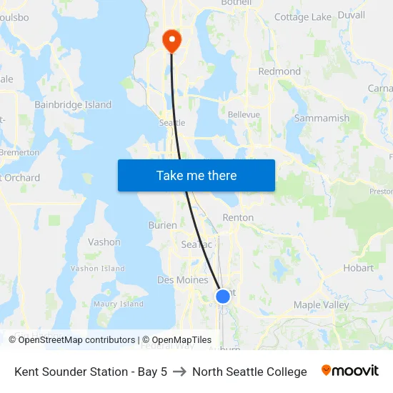 Kent Sounder Station - Bay 5 to North Seattle College map