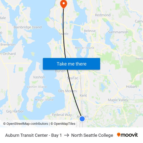 Auburn Transit Center - Bay 1 to North Seattle College map