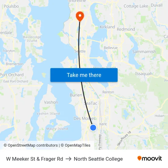 W Meeker St & Frager Rd to North Seattle College map