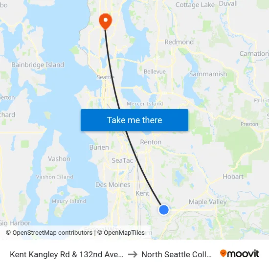 Kent Kangley Rd & 132nd Ave SE to North Seattle College map