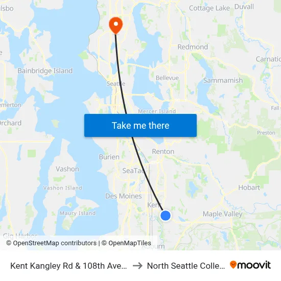 Kent Kangley Rd & 108th Ave SE to North Seattle College map