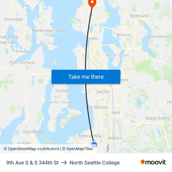 9th Ave S & S 344th St to North Seattle College map