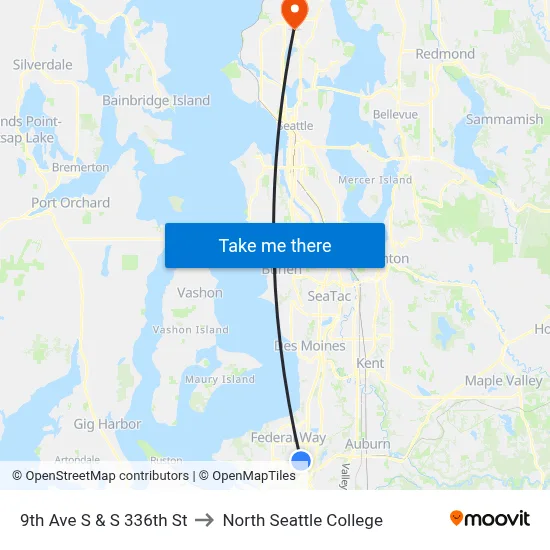 9th Ave S & S 336th St to North Seattle College map
