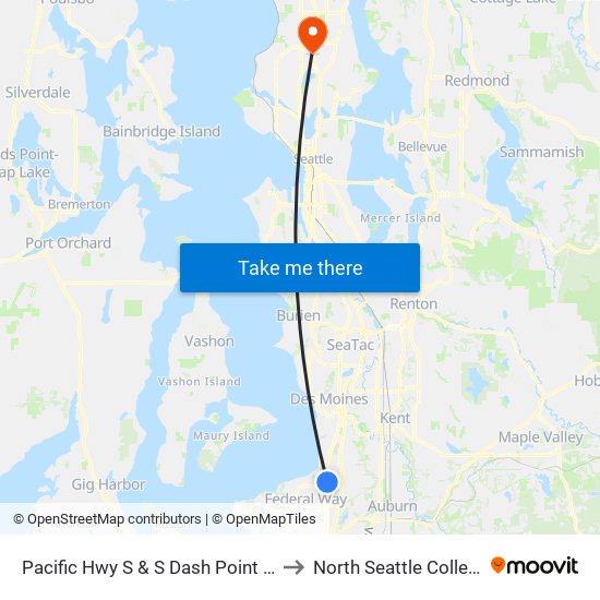 Pacific Hwy S & S Dash Point Rd to North Seattle College map