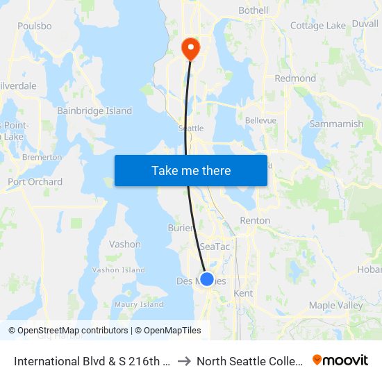 International Blvd & S 216th St to North Seattle College map