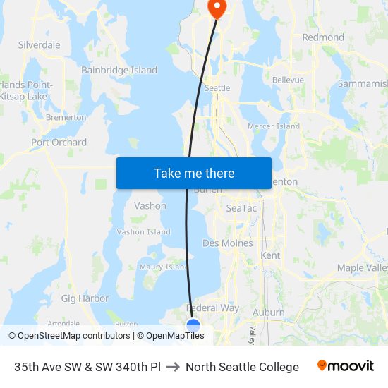 35th Ave SW & SW 340th Pl to North Seattle College map