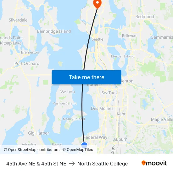 45th Ave NE & 45th St NE to North Seattle College map