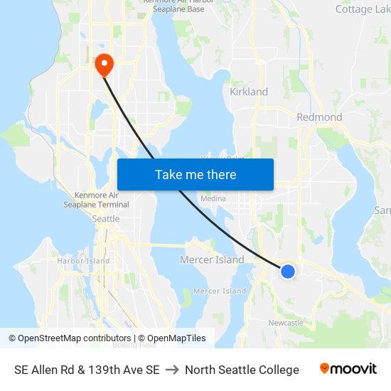 SE Allen Rd & 139th Ave SE to North Seattle College map