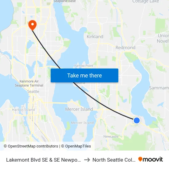 Lakemont Blvd SE & SE Newport Way to North Seattle College map
