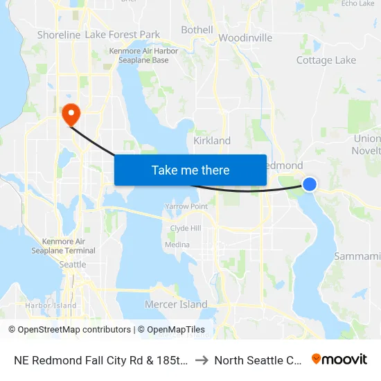 NE Redmond Fall City Rd & 185th Ave NE to North Seattle College map