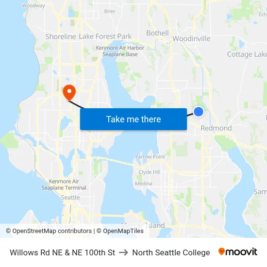 Willows Rd NE & NE 100th St to North Seattle College map