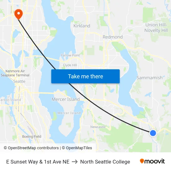 E Sunset Way & 1st Ave NE to North Seattle College map