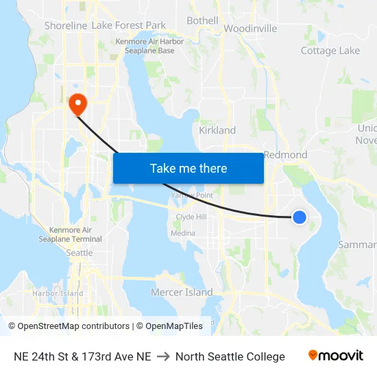 NE 24th St & 173rd Ave NE to North Seattle College map