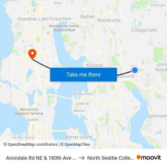 Avondale Rd NE & 180th Ave NE to North Seattle College map