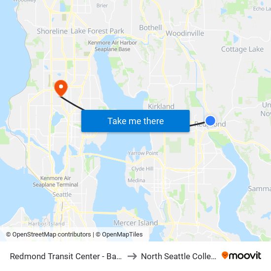 Redmond Transit Center - Bay 3 to North Seattle College map