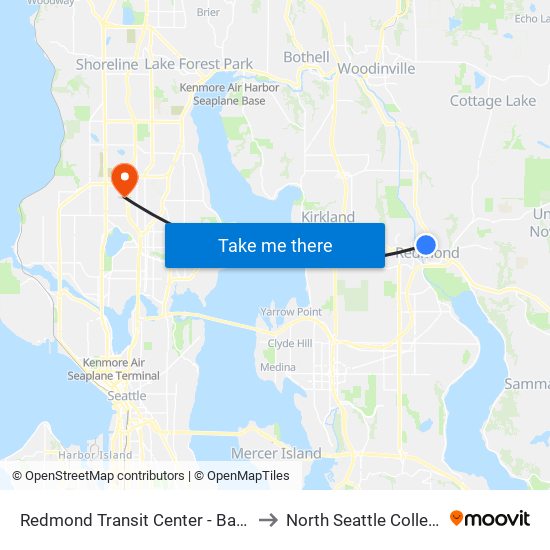 Redmond Transit Center - Bay 5 to North Seattle College map