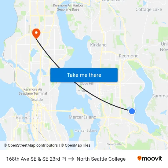 168th Ave SE & SE 23rd Pl to North Seattle College map