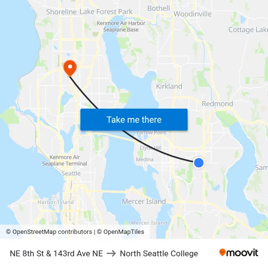 NE 8th St & 143rd Ave NE to North Seattle College map