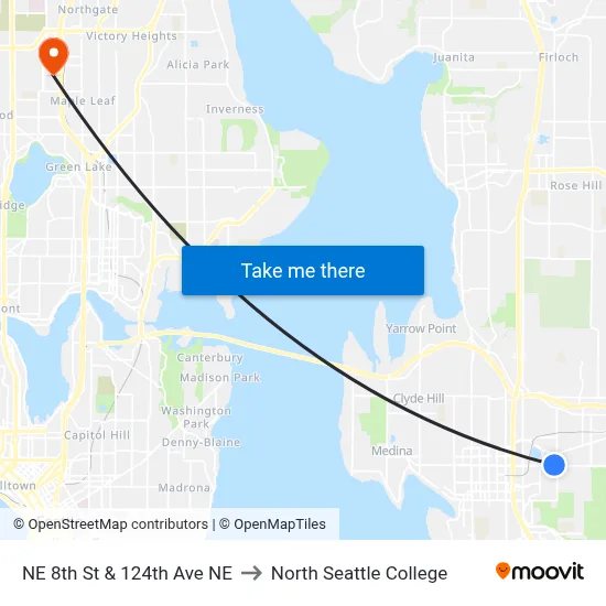 NE 8th St & 124th Ave NE to North Seattle College map