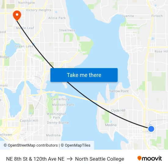 NE 8th St & 120th Ave NE to North Seattle College map