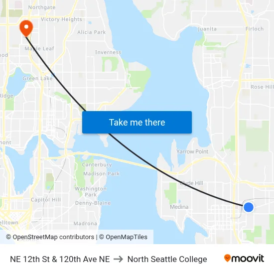 NE 12th St & 120th Ave NE to North Seattle College map