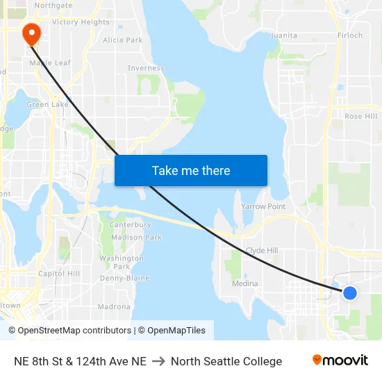 NE 8th St & 124th Ave NE to North Seattle College map