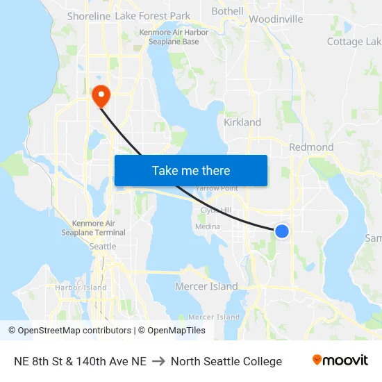 NE 8th St & 140th Ave NE to North Seattle College map