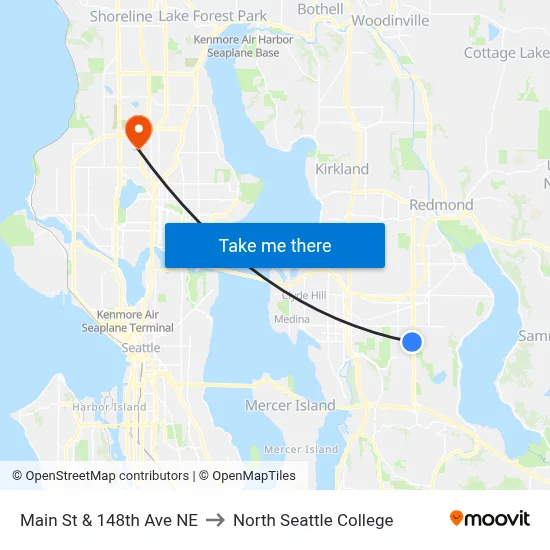 Main St & 148th Ave NE to North Seattle College map