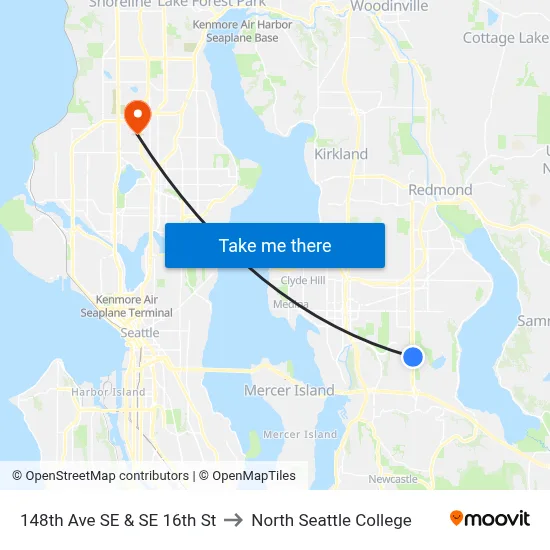 148th Ave SE & SE 16th St to North Seattle College map