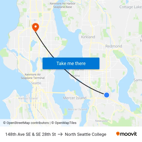 148th Ave SE & SE 28th St to North Seattle College map