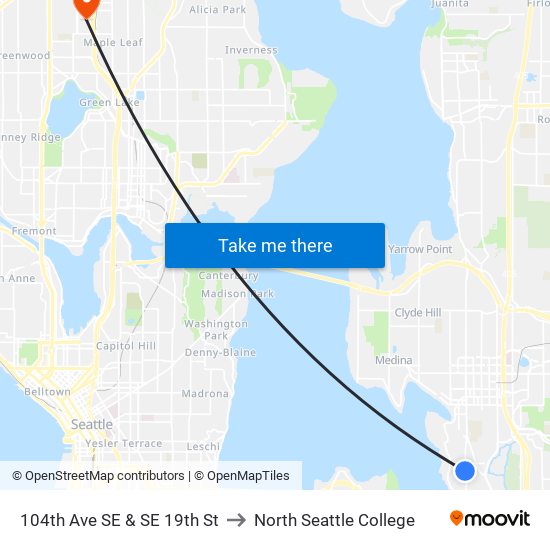 104th Ave SE & SE 19th St to North Seattle College map