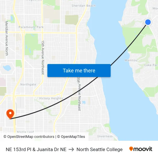 NE 153rd Pl & Juanita Dr NE to North Seattle College map