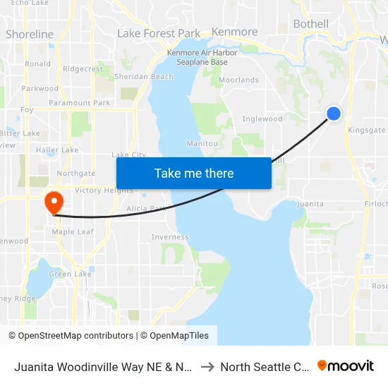 Juanita Woodinville Way NE & NE 145th St to North Seattle College map