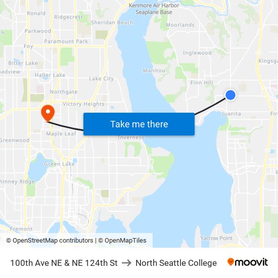 100th Ave NE & NE 124th St to North Seattle College map