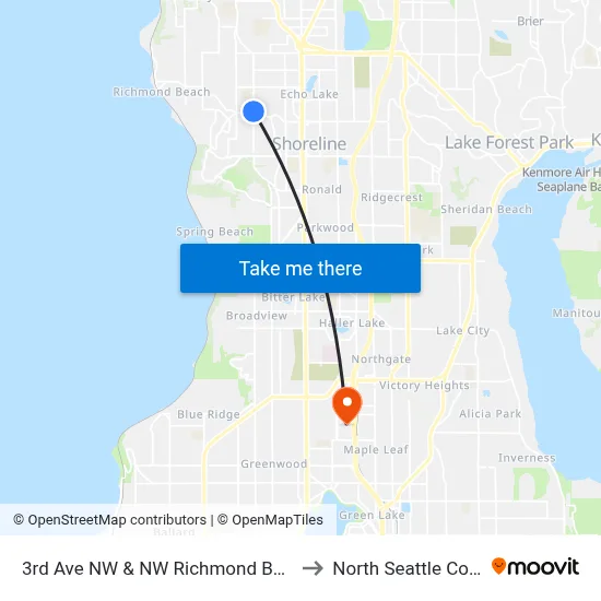3rd Ave NW & NW Richmond Beach Rd to North Seattle College map