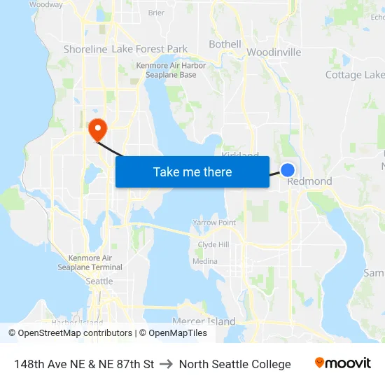 148th Ave NE & NE 87th St to North Seattle College map