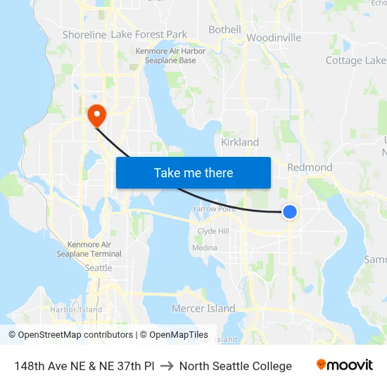 148th Ave NE & NE 37th Pl to North Seattle College map