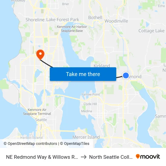 NE Redmond Way & Willows Rd NE to North Seattle College map