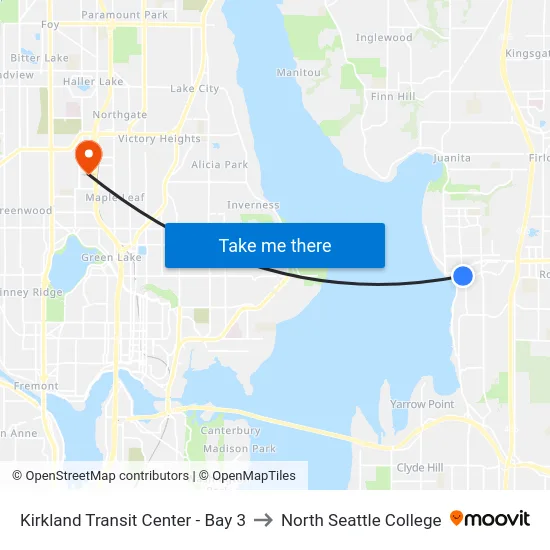 Kirkland Transit Center - Bay 3 to North Seattle College map