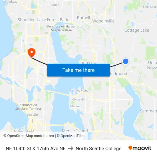 NE 104th St & 176th Ave NE to North Seattle College map