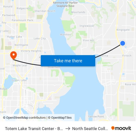 Totem Lake Transit Center - Bay 2 to North Seattle College map