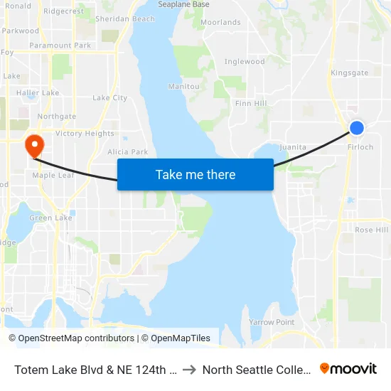 Totem Lake Blvd & NE 124th St to North Seattle College map