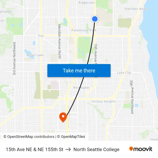 15th Ave NE & NE 155th St to North Seattle College map