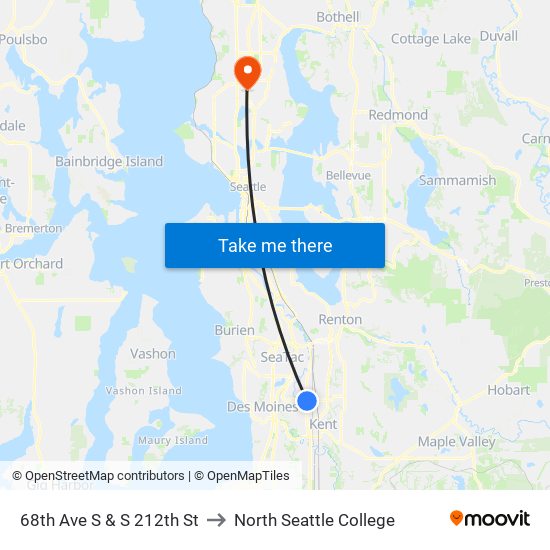 68th Ave S & S 212th St to North Seattle College map