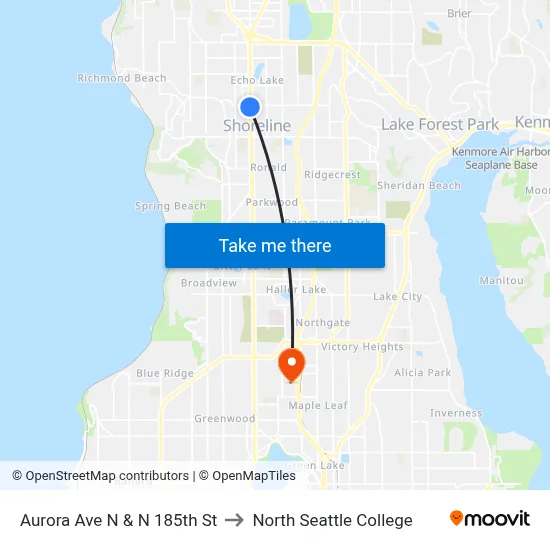 Aurora Ave N & N 185th St to North Seattle College map