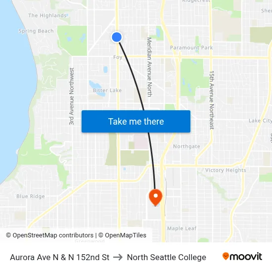 Aurora Ave N & N 152nd St to North Seattle College map