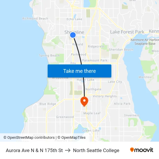 Aurora Ave N & N 175th St to North Seattle College map