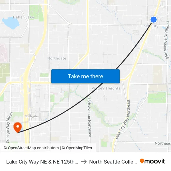 Lake City Way NE & NE 125th St to North Seattle College map