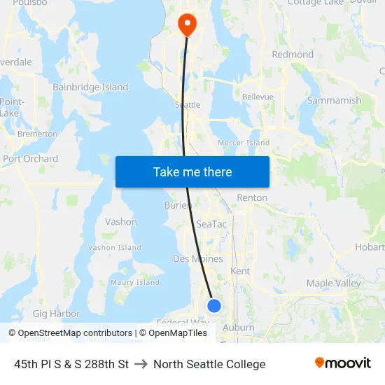 45th Pl S & S 288th St to North Seattle College map